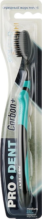 Зубная щетка "Carbon+", средней жесткости, черно-бирюзовая - Pro Dent — фото N1