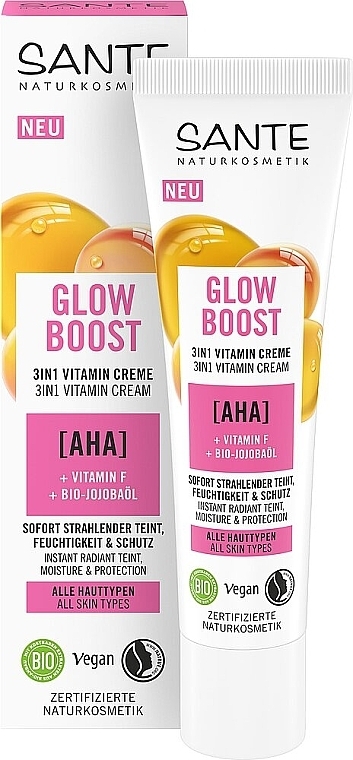 Біокрем вітамінний 3 в 1 для обличчя з фруктовими АНА-кислотами - Sante Glow Boost Cream — фото N1