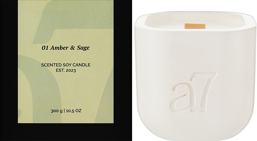 Ароматическая соевая свеча, белая - A7 Candles Amber&Sage — фото N6