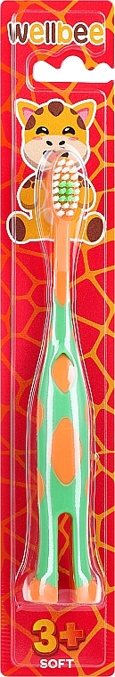 Детская зубная щетка, мягкая, от 3 лет, в блистере, оранжевая с зеленым - Wellbee Travel Toothbrush For Kids — фото N1