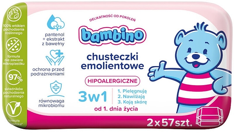 Набор детских смягчающих салфеток - Bambino Wipes — фото N1