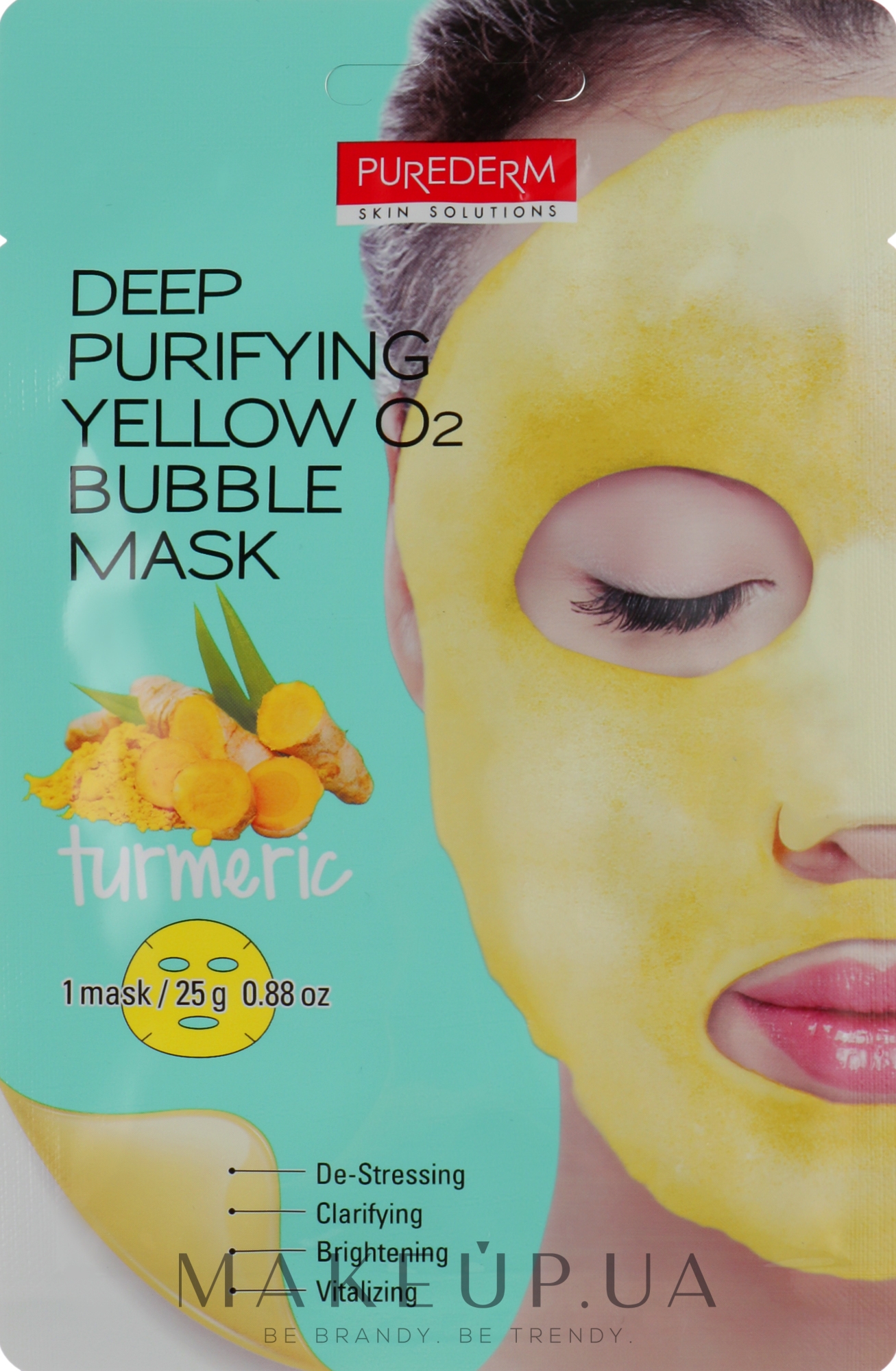 Кислородная маска для глубокого очищения лица "Куркума" - Purederm Deep Purifying Yellow O2 Bubble Mask  — фото 25g
