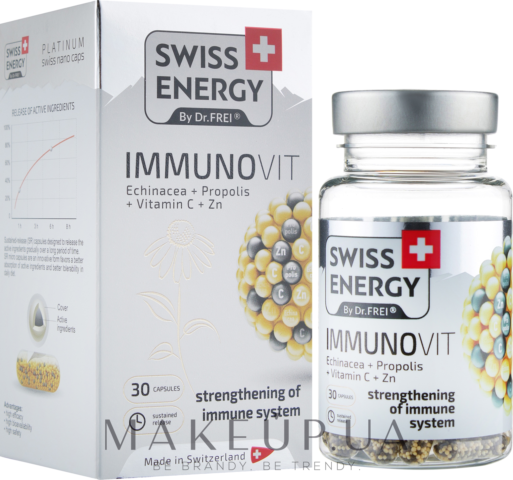 Вітаміни в капсулах "Ехінацея + прополіс + вітамін С + цинк" - Swiss Energy Immunovit — фото 30шт