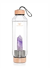 Стеклянная бутылка для воды с аметистом, 650 мл - Crystallove Hexagon Amethyst Bottle — фото N1