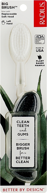 Зубная щетка для левши со сменной головкой "Мягкая", черная блестящая - Radius Big Brush Left Hand With Replaceable Head — фото N1