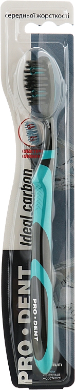 Зубная щетка ''Ideal carbon'', с эффектом отбеливания, средней жесткости, черно-бирюзовая - Pro Dent — фото N1