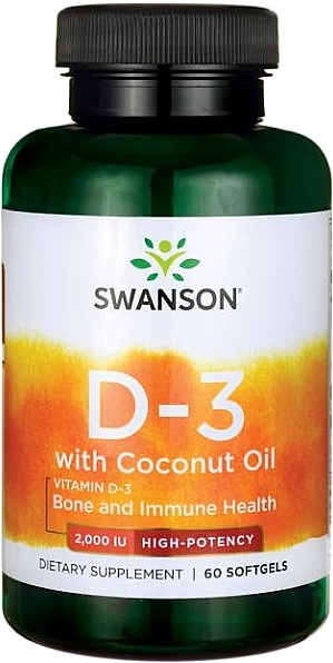 Харчова добавка "Вітамін D-3 з кокосовим маслом" - Swanson Vitamin D-3 with Coconut Oil — фото N1