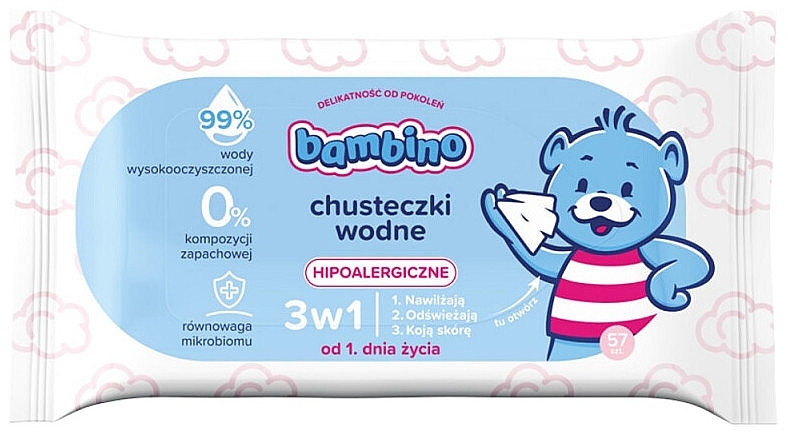 Детские салфетки 3 в 1 с 99% высокоочищенной воды - Bambino — фото N1