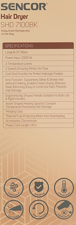 Фен для волос - Sencor SHD 7100BK — фото N3
