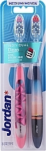 Парфумерія, косметика Зубні щітки, середні, рожева з трикутниками + темно-синя із заходом сонця - Jordan Individual Clean Medium