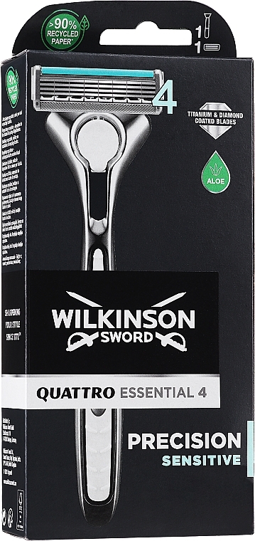 Станок + 1 сменное лезвие - Wilkinson Sword Quattro Titanium Sensitive — фото N1