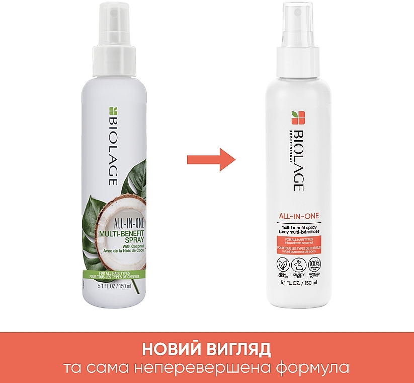 Мультифункциональный спрей-уход с кокосовым маслом, для всех типов волос - Biolage All-In-One Coconut Infusion Multi-Benefit Spray — фото N3