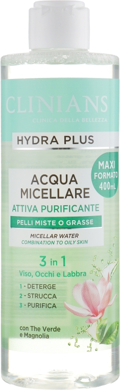 Мицеллярная вода 3в1 "Зеленый чай и магнолия" - Clinians Hydra Plus Acqua Micellare — фото N1