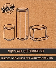 Органайзер-набір з трьох частин 17х7,5х20 см, прозорий з дерев'яною кришкою - BoxUp FT-211 — фото N1