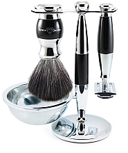 Духи, Парфюмерия, косметика Набор для бритья - Edwin Jagger Imitation Ebony & Chrome 4 Piece DE Set Black Synthetic