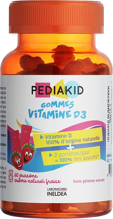 Жевательные мишки "Витамин D3. Клубника" - Pediakid Gommes Vitamin D3 — фото N1