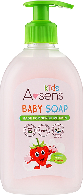 Дитяче рідке мило з гіпоалергенним полуничним ароматом - A-sens Kids Baby Soap