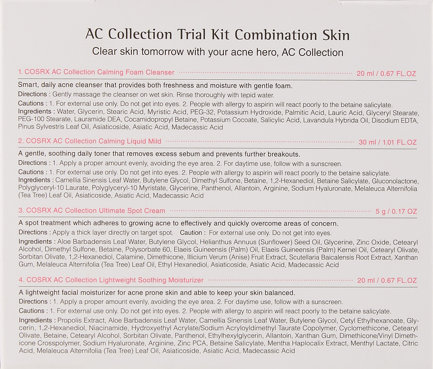 Набір - Cosrx AC Collection Trial Mild Kit (f/foam/20ml + f/toner/30ml + cr/5g + cr/20ml) — фото N7