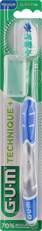 Зубна щітка середньої жорсткості "Technique+", синя - G.U.M Medium Regular Toothbrush — фото N1