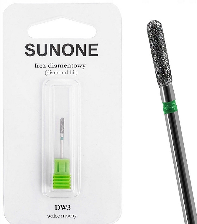 Алмазная фреза DW3 "Цилиндр закругленный", сжесткая, зеленая - Sunone Diamond Nail Drill — фото N1