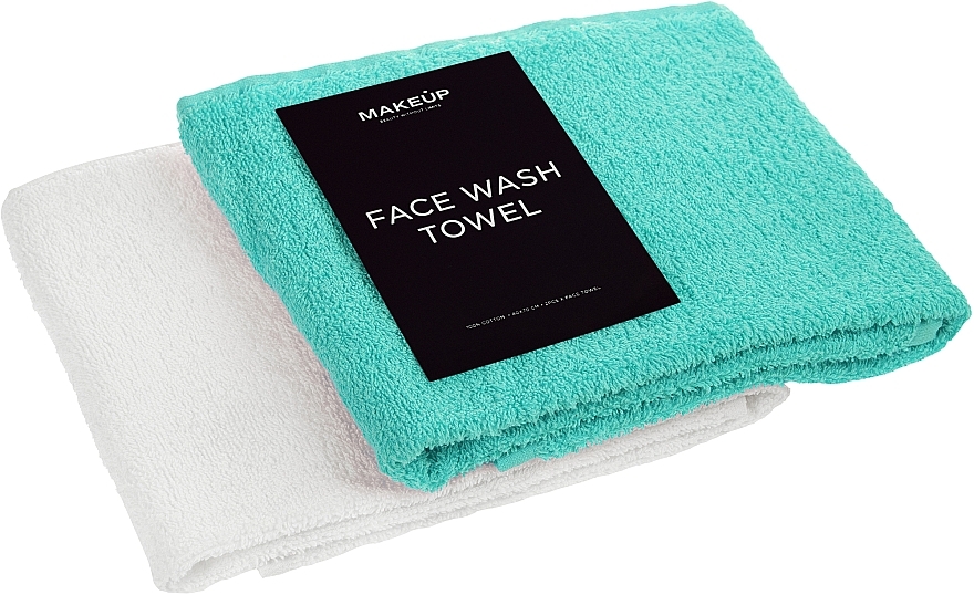 Набор полотенец для лица, белое и бирюзовое "Twins" - MAKEUP Face Towel Set Turquoise + White — фото N2