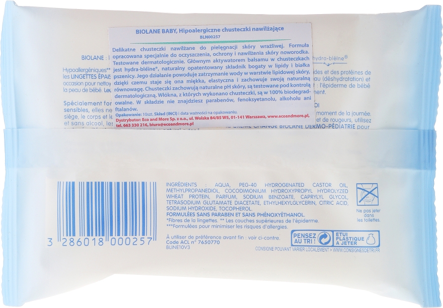 Дитячі збагачені щільні серветки - Biolane Baby H2O Napkins Eco Refill — фото N2