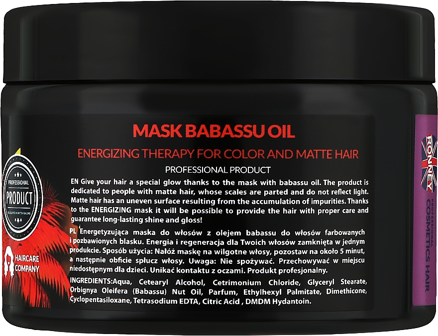 Маска для фарбованого волосся - Ronney Mask Babassu Oil Energizing Therapy — фото N2