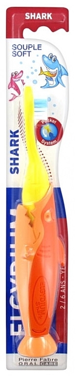 Детская зубная щетка "Акула", 2-6 лет, желтый с оранжевым - Elgydium Kids Shark 2-6 Years — фото N1