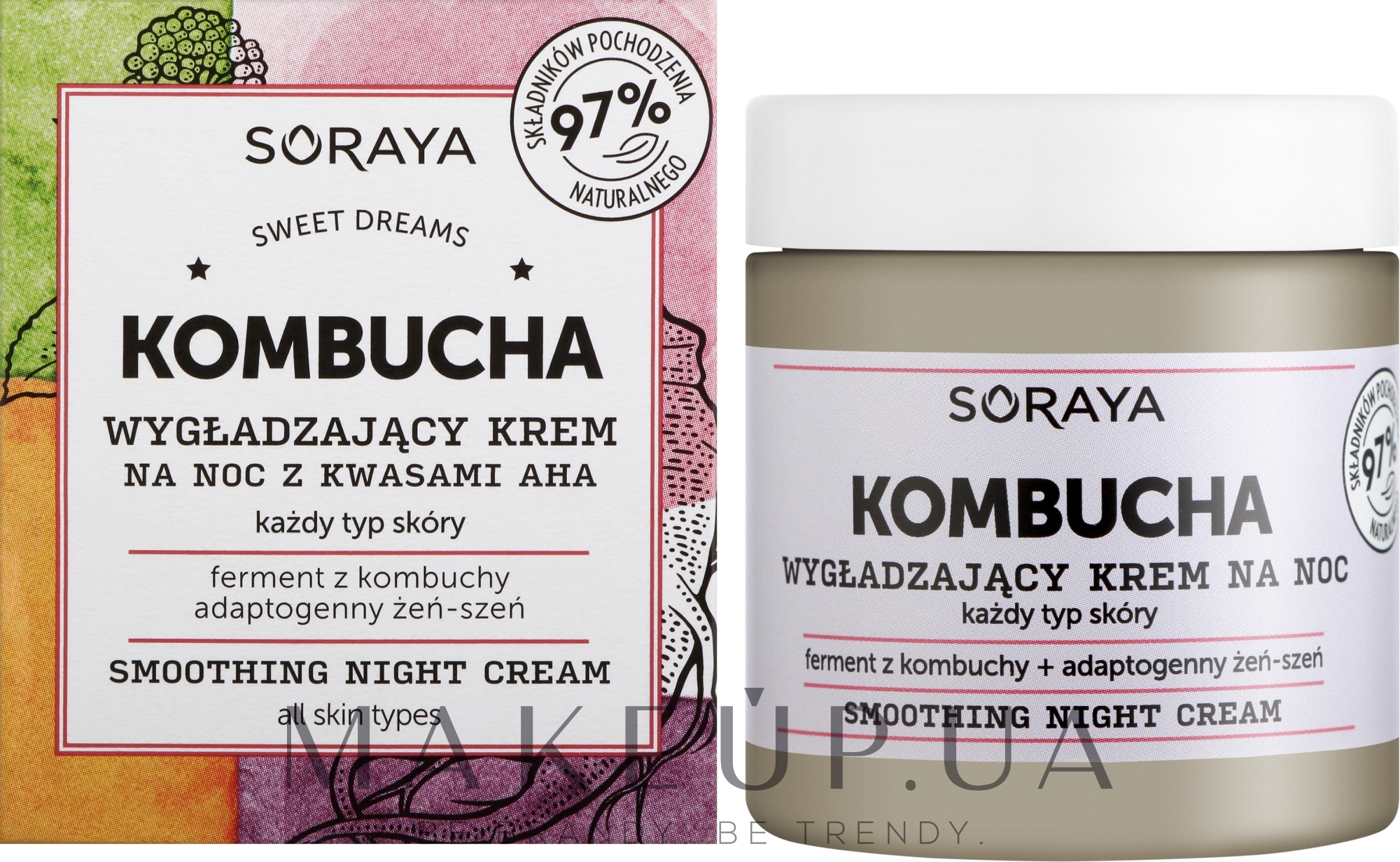 Розгладжувальний нічний крем з AHA-кислотами - Soraya Kombucha Smoothing Night Cream — фото 75ml