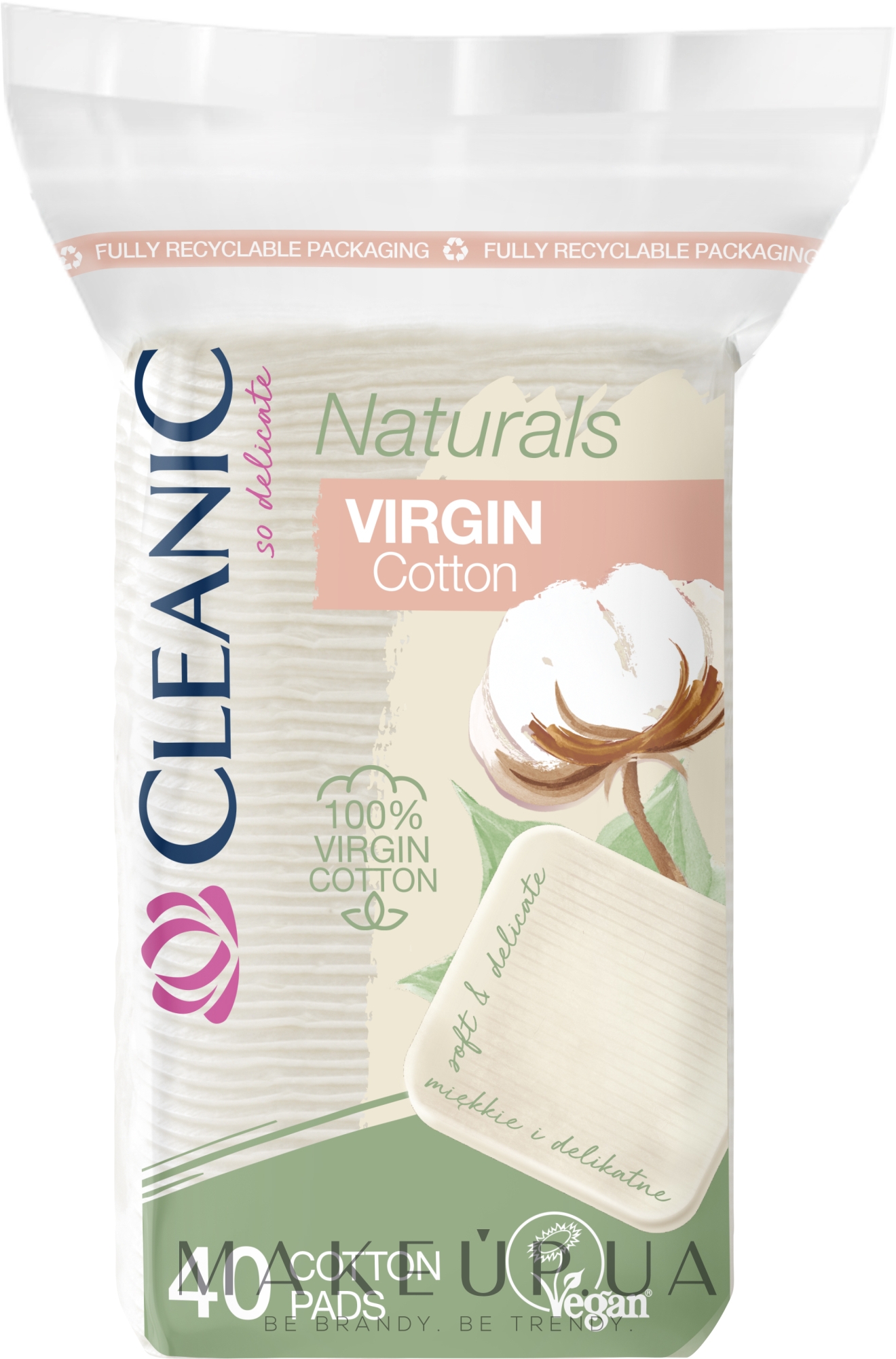Ватные диски, квадратные, 40шт - Cleanic Naturals Virgin Cotton Pads — фото 40шт