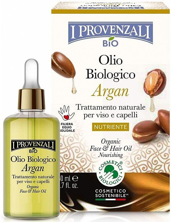 Олія для обличчя та волосся - I Provenzali Argan Organic Face Hair Oil — фото N1