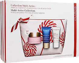 Духи, Парфюмерия, косметика Набор - Clarins Multi-Active Christmas Set (day/cream/50ml + night/cream/15ml+balm/15ml+bag)