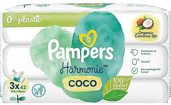 Детские влажные салфетки, 3x42 шт. - Pampers Harmonie Coco Baby Wipes — фото N1