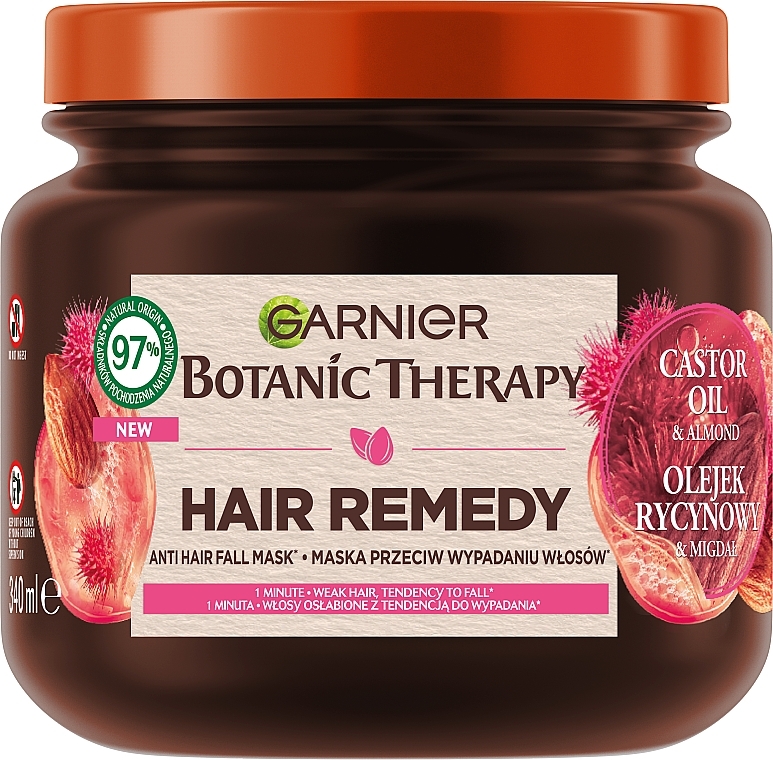 Зміцнююча маска для слабкого, схильного до випадіння волосся "Касторова олія і мигдаль" - Garnier Botanic Therapy Hair Remedy Anti Hair Fall Mask — фото N3