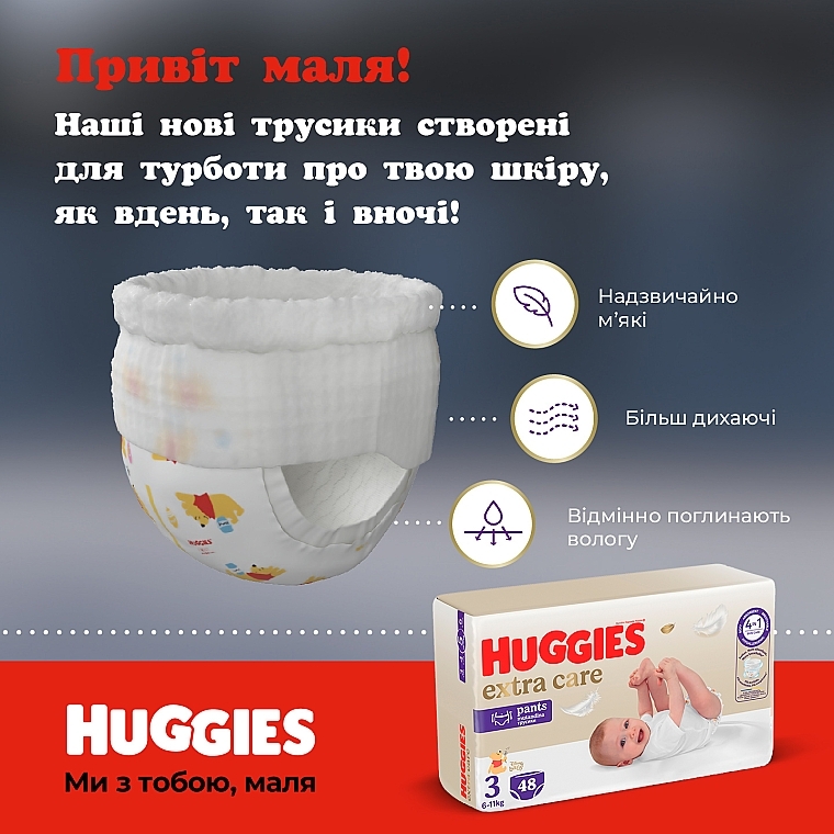 Підгузки-трусики Extra Care, розмір 3 (6-11 кг), 48 шт. - Huggies — фото N4