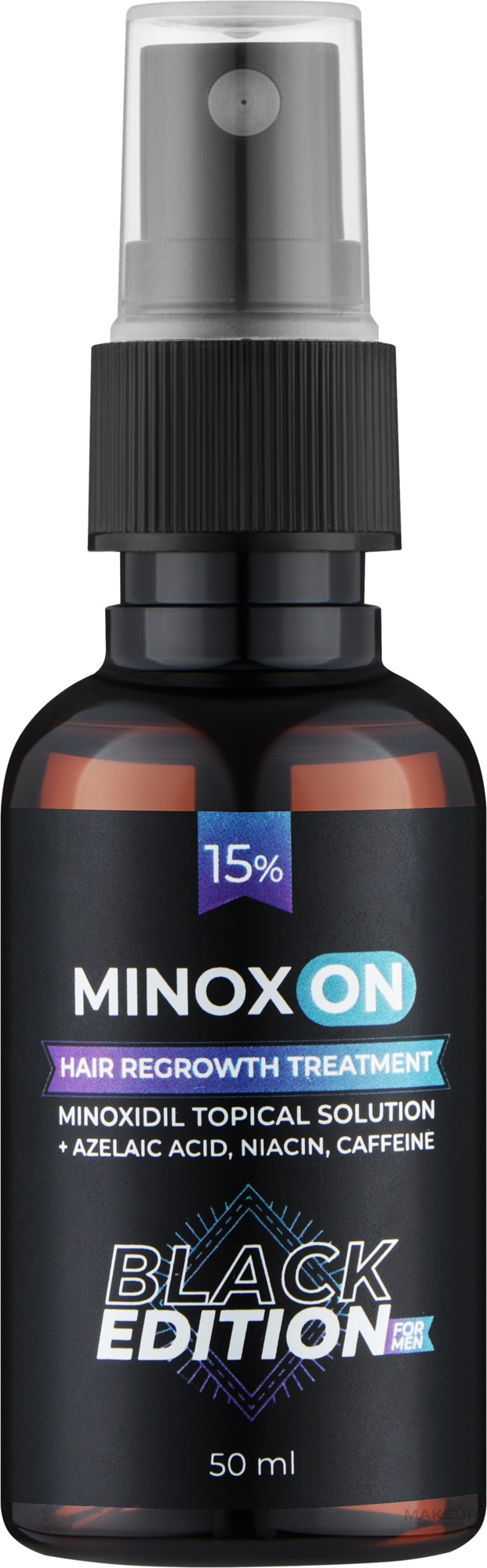 Лосьон для роста волос 15% - Minoxon Hair Regrowth Treatment Minoxidil Topical Solution Black Edition 15% — фото 50ml