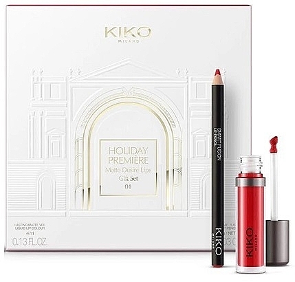 Набір - Kiko Milano Holiday Premiere Matte Desire Lips 03 Red (liq/lipst/4ml + lip/pen/0/9g) — фото N1