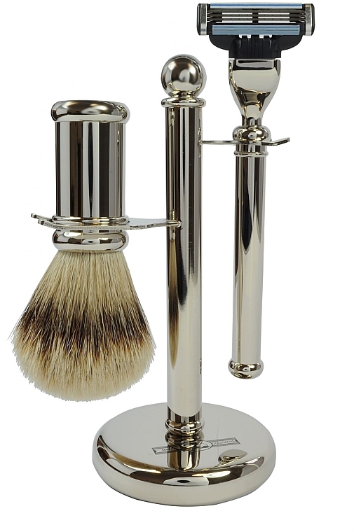 Набор для бритья - Golddachs Finest Badger, Mach3 Metal Chrome Handle (sh/brush + razor + stand) — фото N1