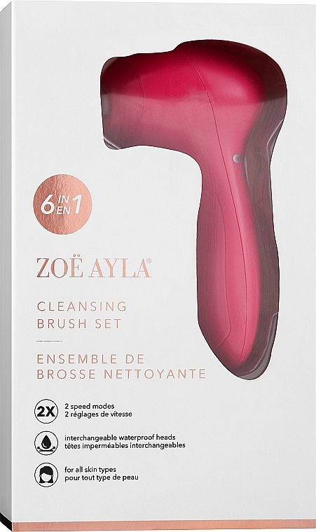 Щітка для очищення й масажу обличчя 6 в 1, рожева - Zoe Ayla Electric Facial Cleansing Brush — фото N1