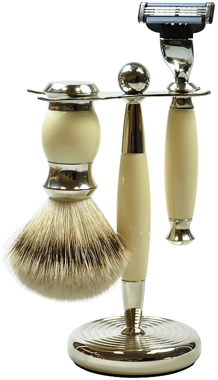 Набор для бритья - Golddachs Silver Tip Badger, Mach3 Polymer Ivory Chrom (sh/brush + razor + stand) — фото N1