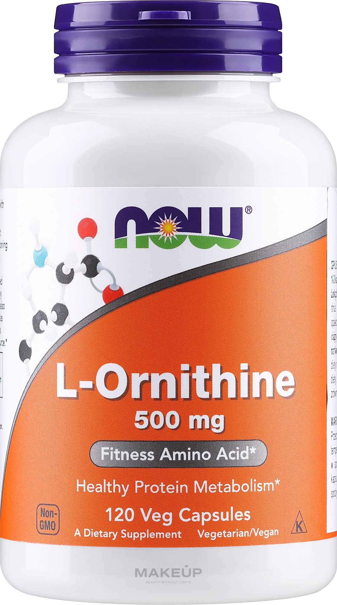 Харчова добавка "L-орнітин", 500 мг - Now Foods L-Ornithine Veg Capsules — фото 120шт