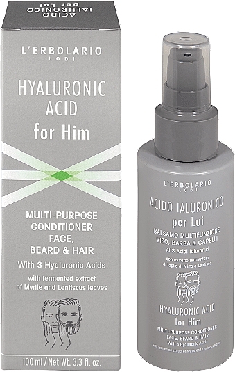 Універсальний кондиціонер для обличчя, бороди та волосся з гіалуроновою кислотою - L'Erbolario Multi-purpose Conditioner Face, Beard & Hair Hyaluronic Acid for Him — фото N1