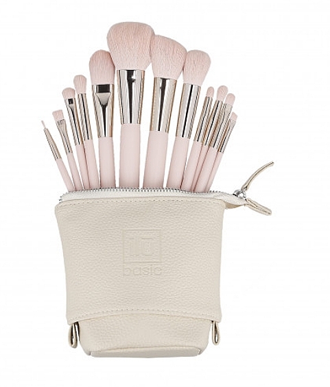 Набір з 12 пензлів для макіяжу + чохол, рожевий - ILU Brush Set — фото N1