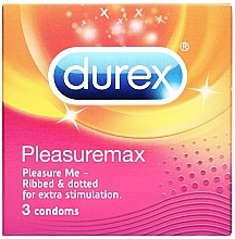 Презервативи латексні з силіконовою змазкою з ребрами та крапками, 3 шт - Durex Pleasuremax — фото N9