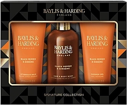 Парфумерія, косметика Набір - Baylis & Harding Black Pepper & Ginseng Luxury Bathing Trio Gift Set (hair/body/wash/300ml  + ash/balm/200ml + sh/gel/200ml)