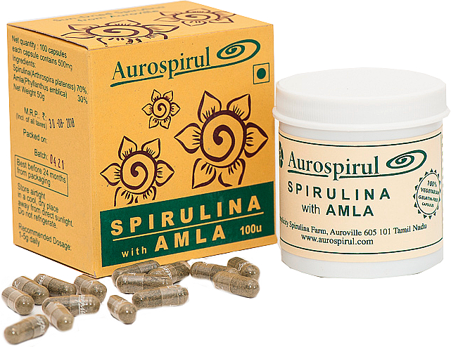 Пищевая добавка, капсулы "Спирулина + Амла" - Moma Aurospirul Spirulina + Amla — фото N1
