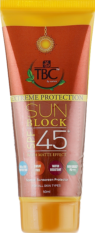Захисний засіб від сонця з матуючим ефектом - TBC Extreme Protection Sun Block With Matte Effect SPF45