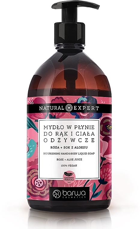 Жидкое мыло для рук и тела "Роза + алоэ вера" - Barwa Natural Expert Nourishing Hand & Body Liquid Soap Rose + Aloe Juice — фото N1