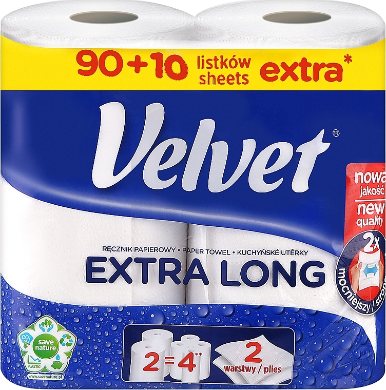 Рушники паперові двошарові "Absorbent", 90 аркушів, подвійне намотування - Velvet Extra Long — фото N1