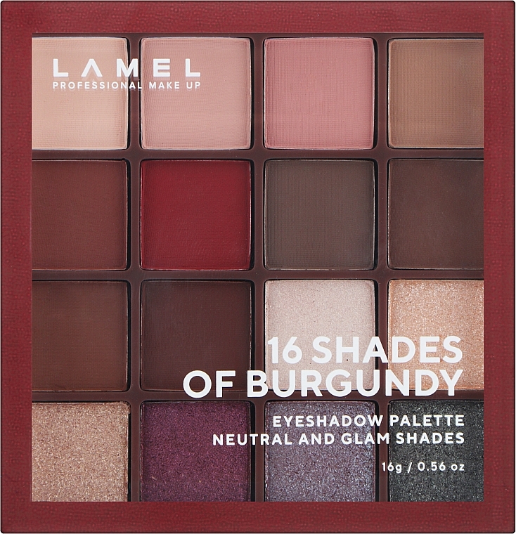 Палетка теней для век - LAMEL Make Up Eyeshadow 16 Shades Of Burgundy Palette